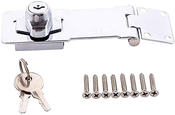 Home Master Hardware 4-1/2" Key Locking Hasp Keyed Steel Safety Hasp Lock Chrome Finish with Screws for Doors Cabinets