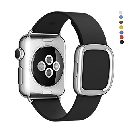 JSGJMY Apple Watch Band 42mm Waterproof Genuine Leather Strap Original Modern Buckle Bracelet Wrist Watch Band With Adapter Clasp Replacement band for iwatch Series1 Series2 (42mm Black)