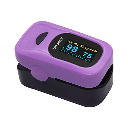 Jumper JPD-500A Generation 4 Fingertip OLED Display Pulse Oximeter Blood Oxygen Saturation Monitor with Silicon cover, Lanyard,Batteries(Purple)