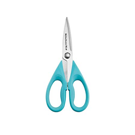 KitchenAid KC351OHAQA Multi-Purpose Scissors Stainless Steel Kitchen Shears with Blade Cover and Soft Grip Handles, Aqua Sky