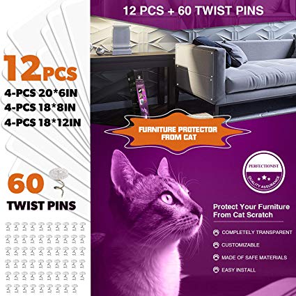 Anti Scratching Cat Furniture Protector - 4(Four)18"L 12"W   4(Four)18"L 8"W   4(Four)20"L 6"W Transparent Cat Protectors - Furniture Protectors from Cat Scratch，Protect Your Sofa Furniture