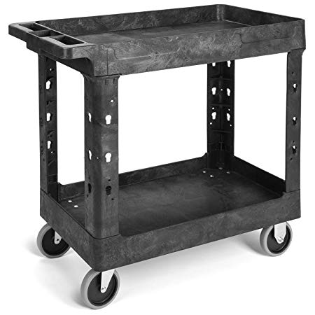 Pipishell Work Cart Tub Storage 34 x 17 Inch - Heavy Duty Utility Cart with Wheels Safely Holds up to 500 lbs - 2 Tier Black Service Cart Ideal for Warehouse, Garage, Cleaning, Manufacturing