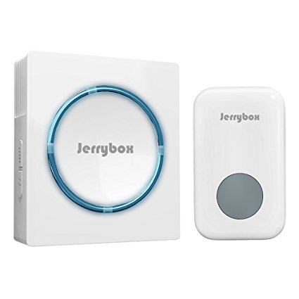 Jerrybox DT32 Wireless Doorbell Kit Units 48 Melodies 1000ft Working Range, Waterproof Doorbell Chime (White)