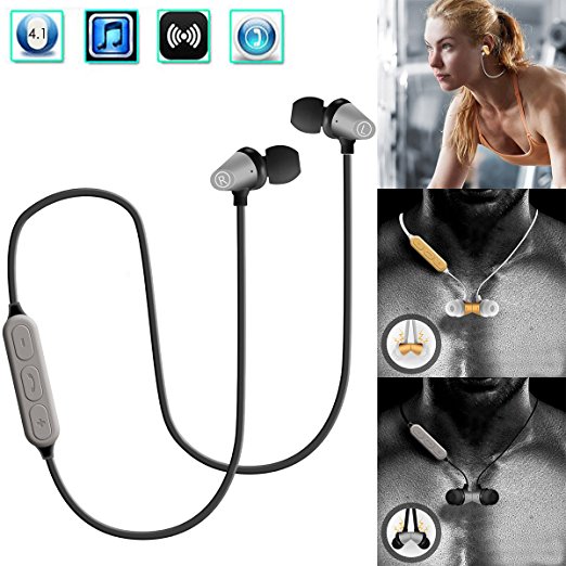Bluetooth Headphones, Wallfire Best Wireless Sports Earphones w/ Mic 4.1 Stereo Sweatproof Earbuds for Gym Running Magnetic bluetooth headset