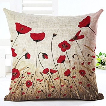 Charming Red poppy Throw Pillow Case Cushion Cover Decorative Cotton Blend Linen Pillowcase for Sofa 18 "X 18 "