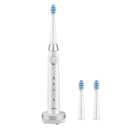 Sonic Toothbrush, Oria Electric Rechargeable Toothbrush with Fully Washable 3 Replaceable Toothbrush Heads, 1 Protective Bristle Cover, 3 Brushing Modes Optional and Waterproof IPX 7