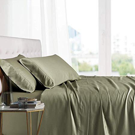 Exquisitely Lavish Body Temperature-Regulated Bedding, 100% Tencel Lyocell Fibers from Eucalyptus, 300 Thread Count, 2 Piece King Size Silky Soft Pillowcase Set, Sage
