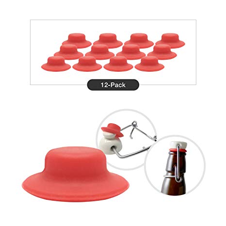 Premium Grolsch Style Silicone Rubber Gasket Seals - Extra Thick & High Pressure Full Replacement Washers for Flip Top, Swing Top & Similar EZ Cap Bottles - 12 Pack