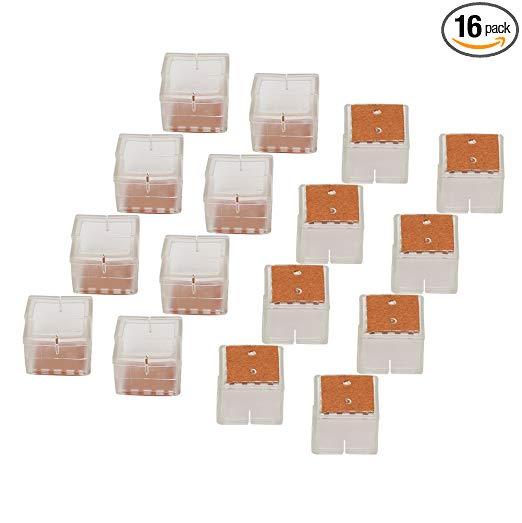 Shintop 16pcs Chair Leg Tips Caps Silicone Table Chair Leg Caps Anti-Slip Prevent Scratches (Clear, Square)