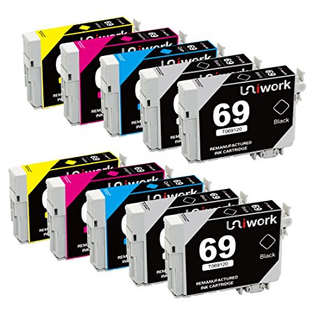 Uniwork 69 Ink Cartridge Remanufactured for Epson 69 Use in Stylus C120 CX5000 CX6000 CX8400 CX9400 NX115 NX215 NX305 NX400 NX410 NX415 NX515 WorkForce 30 40 600 610 615 1100 1300 ( 10 Pack )