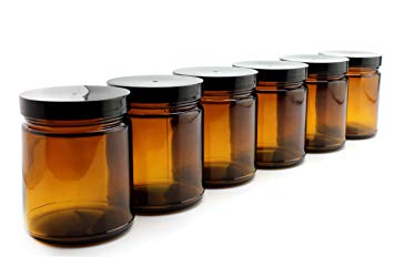 8oz / 9oz Amber Glass Jars (6-Pack); Straight Sided Cosmetic Jars, Great for Body Butter, Creams, Stash Jars, Etc.