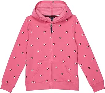 Tommy Hilfiger Girls' Logo Sweatshirt, Fleece Hoodie with Full-Zip Front & Pockets