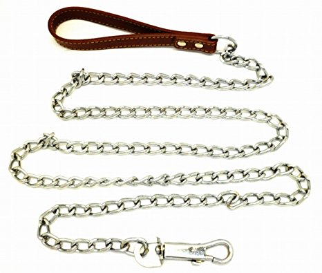 Top Choice Heavy Chain Leash, 72 Inches (72"), 6 Feet (6') Faux Leather for Small-Medium Size Dogs or Large Puppies, Lead is Resistant to Chewing (Black)