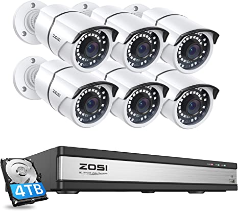 ZOSI 16CH 4K PoE Home Security Cameras System,H.265  16Channel 8MP NVR with 4TB HDD,6Pcs 5MP Outdoor Indoor PoE IP Bullet Camera,Color Night Vision,Motion Alert,IP66 Weatherproof,for 24/7 Recording