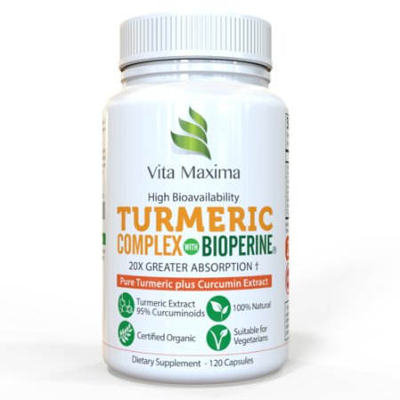 Vita Maxima Organic Turmeric Curcumin 1000mg 60 days supply Our complex of Organic Turmeric Extract and Curcumin with Bioperine is more effective and better absorbed than other Curcumin supplements
