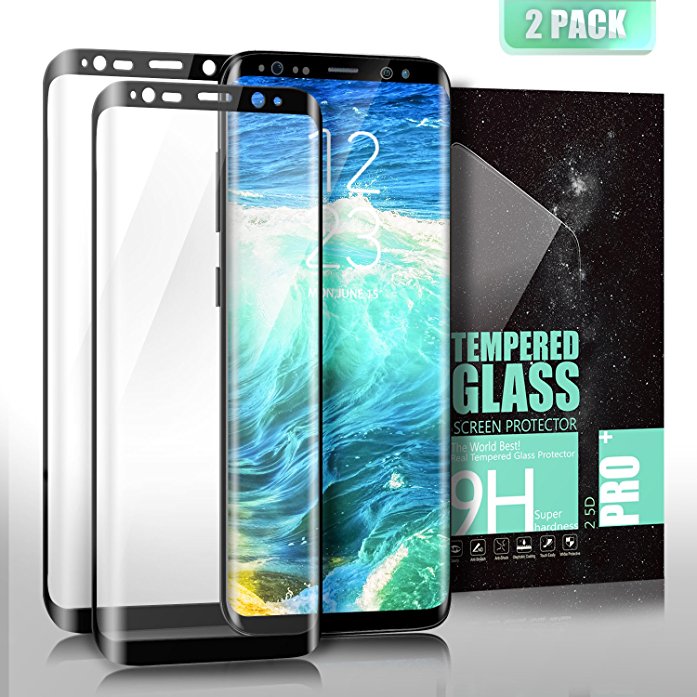 SGIN Galaxy S8 Screen Protector, [2-Pack] Full Coverage Tempered Glass Screen Protector, Bubble Free, Anti Scratched, Anti-Fingerprint HD Display Protection Film - Black
