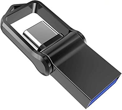 Type C OTG USB Flash Drive 64GB, KALSAN 64GB USB 3.0 Type C 2 in 1 OTG Dual WaterproofUSB Memory Stick with Keychain Metal-Black