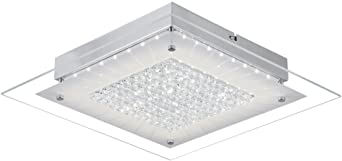 Crystal Close to Ceiling Light Fixtures Auffel Morden LED Flush Mount Lighting 11-Inch Dimmable Square Glass Ceiling Lamp 1320ML 4000K Contemporary Crystal Chandelier for Hallway Kitchen Cloakroom