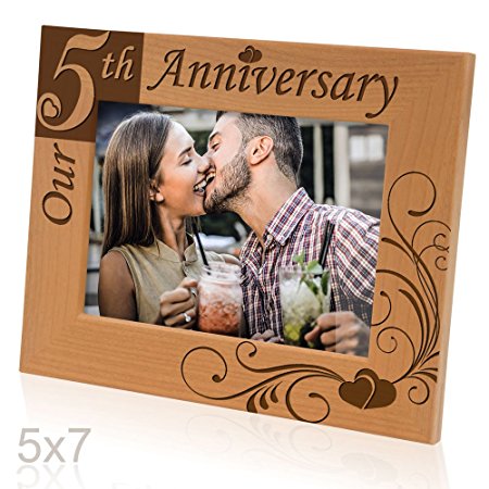 Kate Posh - "Our 5th Anniversary" Wooden Picture Frame (5x7 Horizontal)