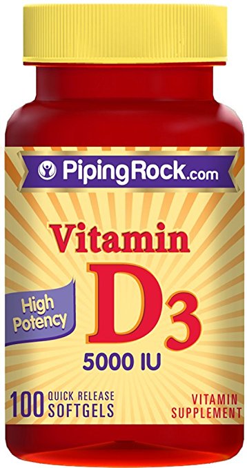 Piping Rock High Potency Vitamin D3 5000 IU 100 Quick Release Softgels Vitamin Supplement