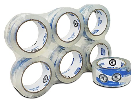 Spartan Industrial Plus ( 2.6 Mil ) Crystal Clear Packaging Tape, 1.88 Inch X 60 Yards ( 10% More Tape ) 6 Pack, Premium Heavy Duty Packing Tape for Moving, Shipping, Sealing Boxes