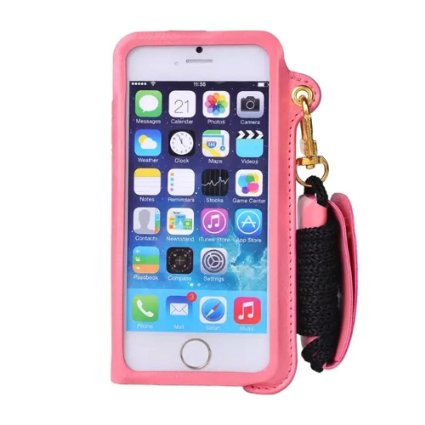 iPhone 6 6S Plus Case, Welity Detachable Lanyard PU Leather Hanging Neck Strap Kickstand Case Cover with Card Slots & Earphone Winder Function for Apple iPhone 6/6S Plus 5.5-inch (Pink)