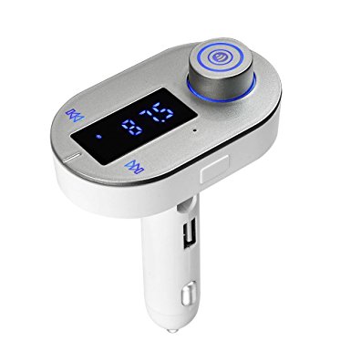 SolidPin Car Mp3 Player Wireless Bluetooth Fm Transmitter Modulator HandsFree Car Kit A2DP USB Charger with Mic for Apple iPhone iPod iPad, Samsung Android Cell Phone/ Tablet - Silver