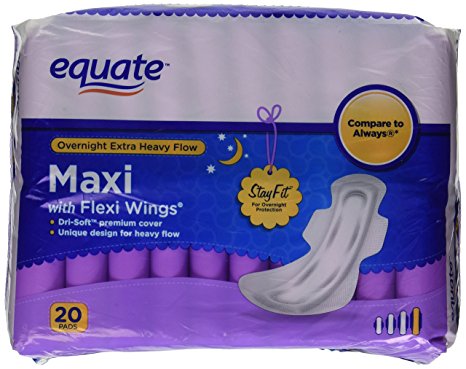 Equate Overnight Extra-Heavy Flow Maxi Pads with Wings, 20 count (1)