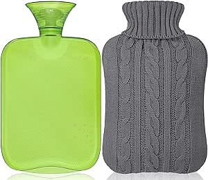 Attmu Classic Rubber Transparent Hot Water Bottle 2 Liter with Knit Cover - Green