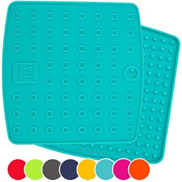 ☞ Set of (2) Premium, 5 in 1 Multipurpose Silicone Kitchen Tool: Trivet Mat, Pot Holders, Spoon Rest, Jar Opener, Coaster ★ Heat Resistant Hot Pads ★Thick & Flexible ★ Great Gifts for Her (Teal)