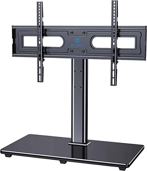 Swivel Universal TV Stand Mount for 37-75 Inch LCD OLED Flat/Curved Screen TVs-Height Adjustable Table Top TV Stand/Base with Tempered Glass Base & Wire Management, VESA 600x400mm up to 99lbs-PSTVS21