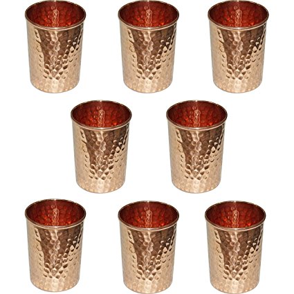 AVS STORE Pure copper hammered Glass for Healing Ayurvedic tableware accessories Set of 8