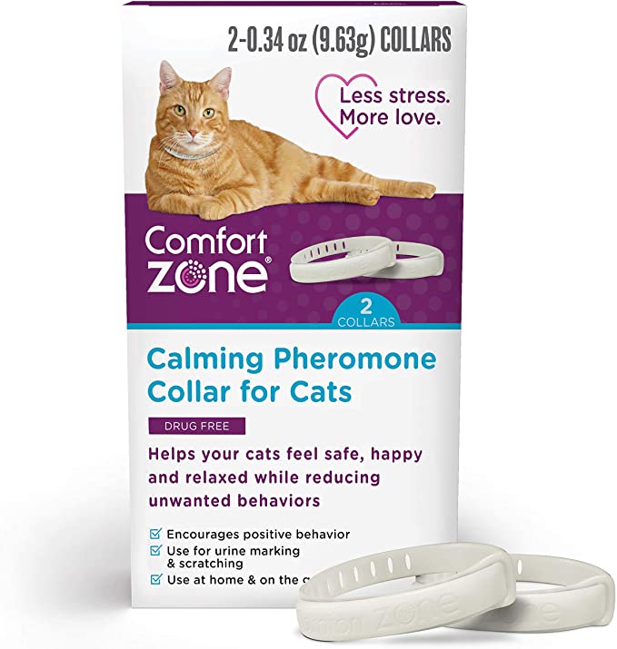 Comfort Zone Cat Calming Pheromone Collar, Anxiety & Stress Relief Aid, Breakaway Design, Grey, 2 Pack