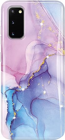 luolnh Galaxy S20 Case,Samsung S20 Case for Girls Women,Gold Glitter Sparkle Marble Design Shockproof Soft Silicone Rubber TPU Bumper Cover Skin Phone Case for Samsung Galaxy S20(Dream Purple)