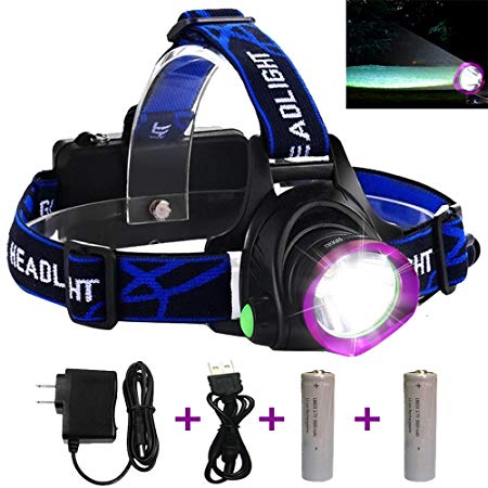 LED Headlamp, Headlamp Flashlight with Rechargeable 18650 Batteries USB Charger for Cycling Running Dog Walking Camping Hiking Fishing Night Reading