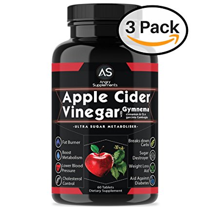 Angry Supplements Apple Cider Vinegar Pills for Weightloss [3 Pack] Natural Detox Remedy Includes Gymnema, Cinnamon, CLAs, and Garcinia for Complete Diet and Health - Best Starter Kit or Gift.