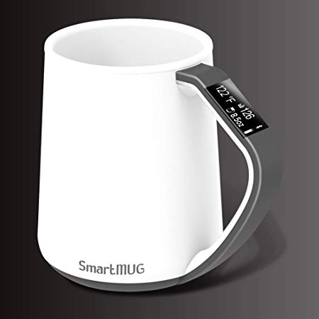 Smart MUG shows and tracks Temperature and Volume on its OLED display and iCUP app (Grey)