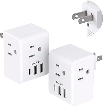 2 Pack US to Japan Plug Adapter, 2 Prong to 3 Prong Outlet Adapter with 3 AC Outlets 3 USB Ports(1 USB C), Type A Travel Power Converter Plug Adaptor for USA to Japanese Canada Mexico Philippines Peru