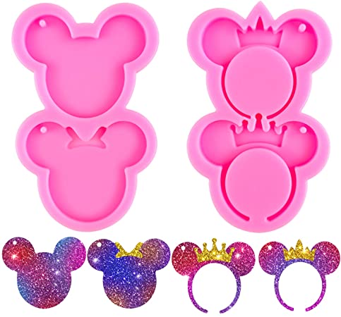 2Pcs Mouse Silicone mold Keychain Resin Mold for Epoxy Casting, Candy Chocolate Fondant Mold with Hole & 20 Pcs Key Rings for DIY Keychain,Desserts,Gum Paste,Pudding,Jelly, Cupcake Decoration