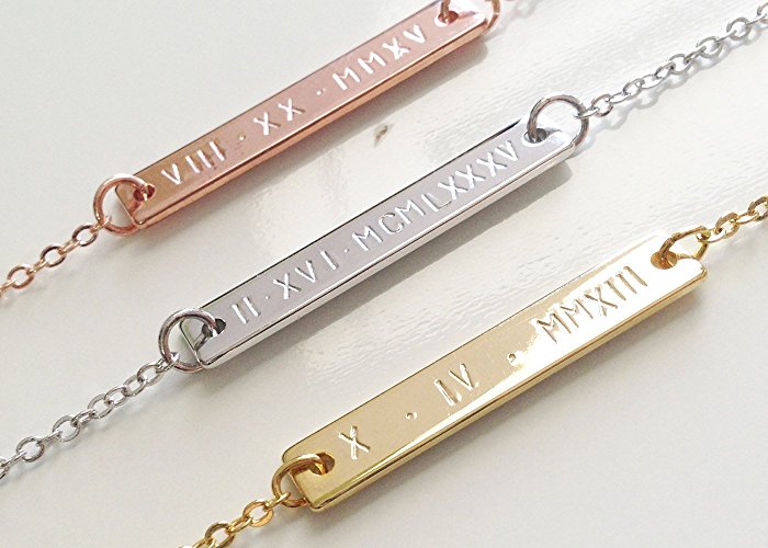 A Personalized Dainty Roman Numeral Necklace in 16k Gold -Plated Silver Rose Gold - Date Necklace Birthday gift for women