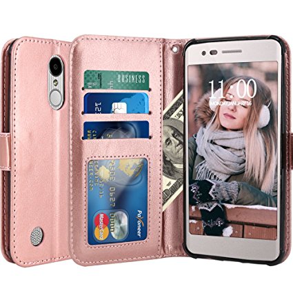 LG Aristo Case, LG Phoenix 3 Case, LK Luxury PU Leather Wallet Flip Protective Case Cover with Card Slots and Stand for LG Aristo / LG Phoenix 3 (Rose Gold)