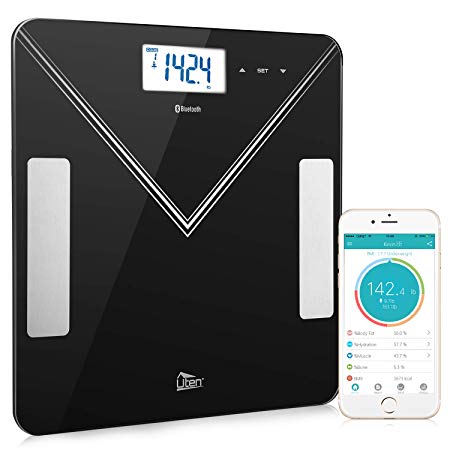 Bluetooth Body Fat Scales Smart Digital Bathroom Scale for Weight, Body Composition Analyzer with iOS and Android APP with Step-On Technology, BMI, AMR, BMR, Body Fat, Muscle, Water, Bone and Calorie