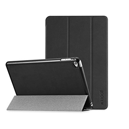 iPad Mini 4 Case, Kuool Slim Fit Smart Folio Leather Case Cover with with Trifold Stand Auto Wake/Sleep Feature for Apple iPad Mini 4 Retina (2015 edition) 7.9 Inch -Black