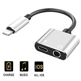 Headphone Jack Adapter Dongle for iPhone Xs/Xs Max/XR/ 8/8 Plus/X (10) /7/7 Plus Adapter to 3.5mm Jack Converter Car Charge Accessories Cables & Audio Connector 2 in 1Earphone Splitter Support All iOS