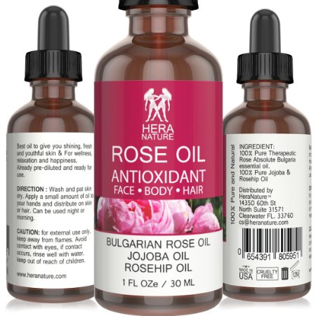 Rose Absolute Bulgarian Essential Oil  100 Pure Therapeutic Grade with Jojoba and Rosehip Oil - 30ml 1oz