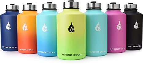 HYDRO CELL Stainless Steel Water Bottle w/ Straw & Wide Mouth Lids (64oz 40oz 32oz 24oz 18oz 14oz) - Keeps Liquids Hot or Cold with Double Wall Vacuum Insulated Sweat Proof Sport Design