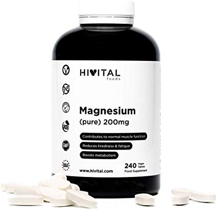Magnesium pure 200mg from Magnesium Citrate | 240 Vegan Tablets (8 Month Supply) | Reduces tiredness & fatigue, Supports muscle and nervous function and Promotes a healthy bones and teeth | by Hivital