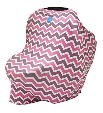 Org Store Premium Stretchy Car Seat Cover Canopy | Nursing Cover for Breastfeeding Moms | Grocery Cart & Highchair Cover (Pink Chevron)