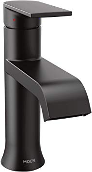 Moen 6702BL Genta One-Handle Single Hole Modern Bathroom Sink Faucet with Optional Deckplate, Matte Black