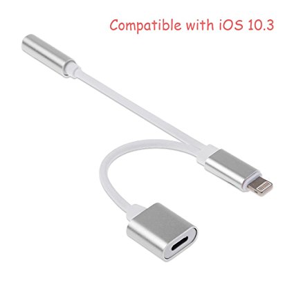 2 in 1 Lightning iPhone 7 Adapter for iPhone 7 / 7 Plus（Support IOS 10.3）, Colori Lightning Adapter and Charger, Lightning to 3.5mm Aux Headphone Headphone Jack Audio Adapter for iphone 7 / 7 plus